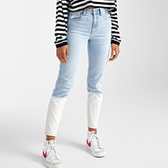 Cello (sold by Simons) light denim and white dip-dyed straight jeans NWT - Picture 1 of 9